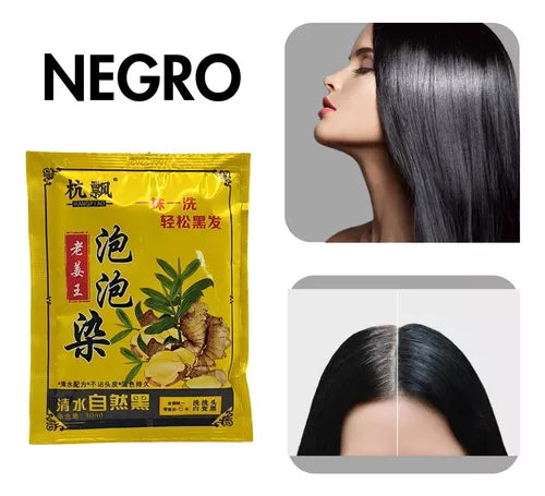 Tinte negro en shampoo para cabello con extracto jengibre