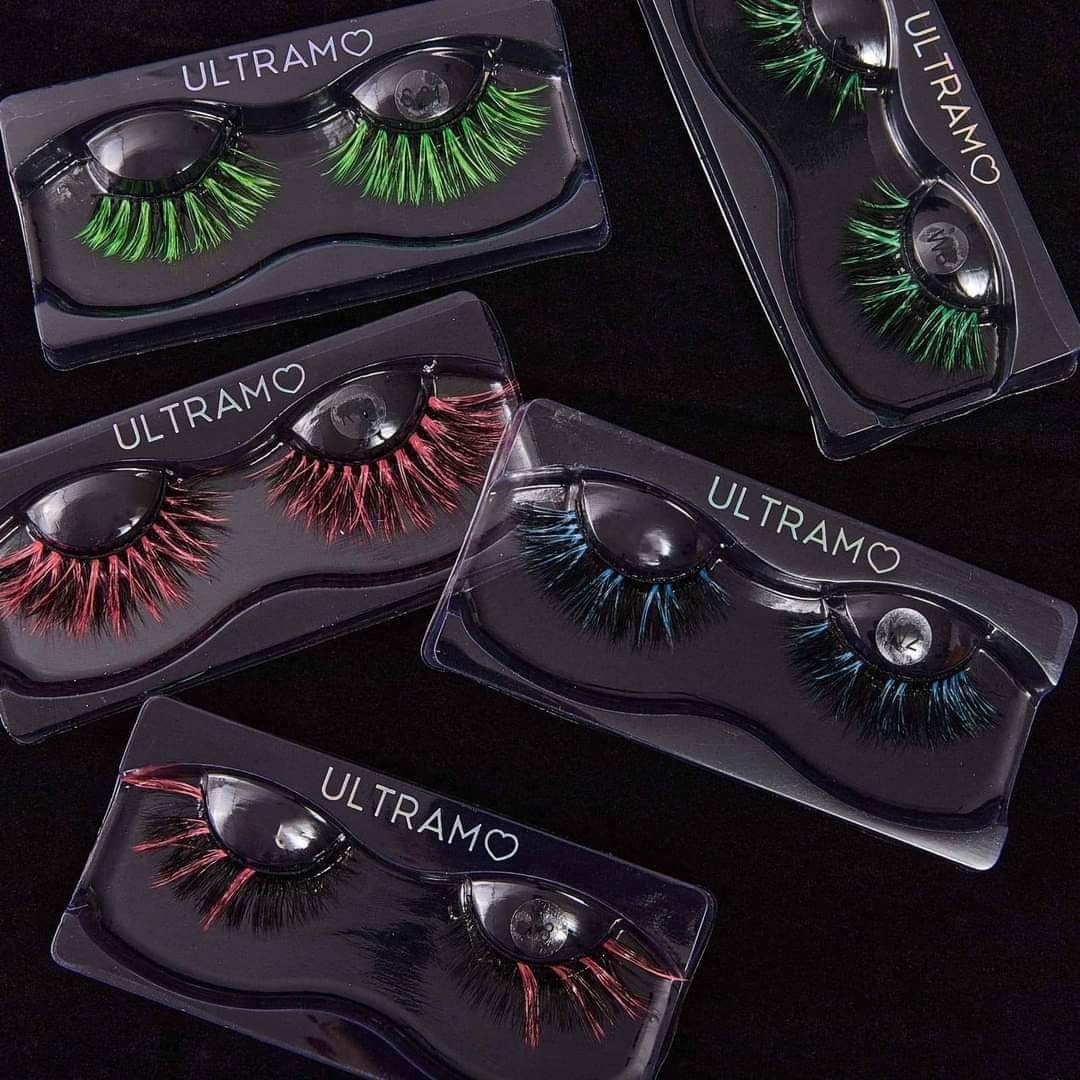 Caja con 12 pares de Pestañas postizas bicolor "Dulce o truco" variado ULTRAMO