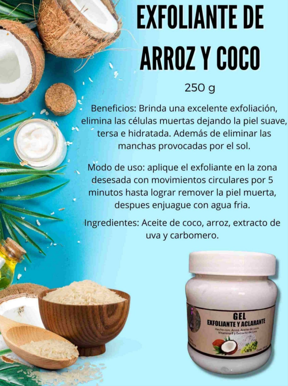 Exfoliante corporal aclarante de arroz y coco DVITA