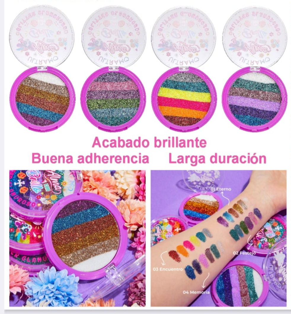 Caja con 12 paletas glitter multicolor alma con brillo ULTRAMO