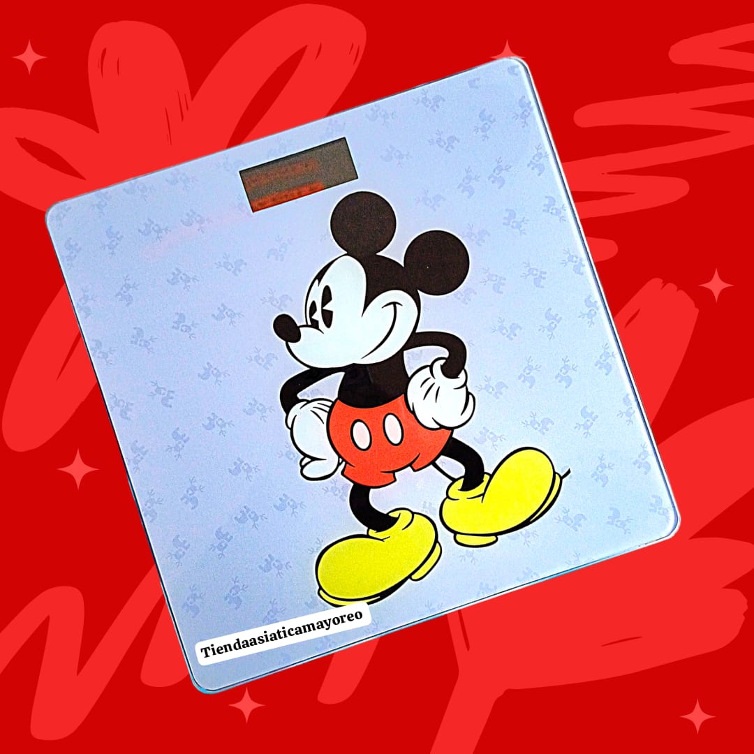 Bascula de Cristal Personajes Variado Cap.Max 180Kg, Grad. desde 100gr, Med 26cm x 26cm