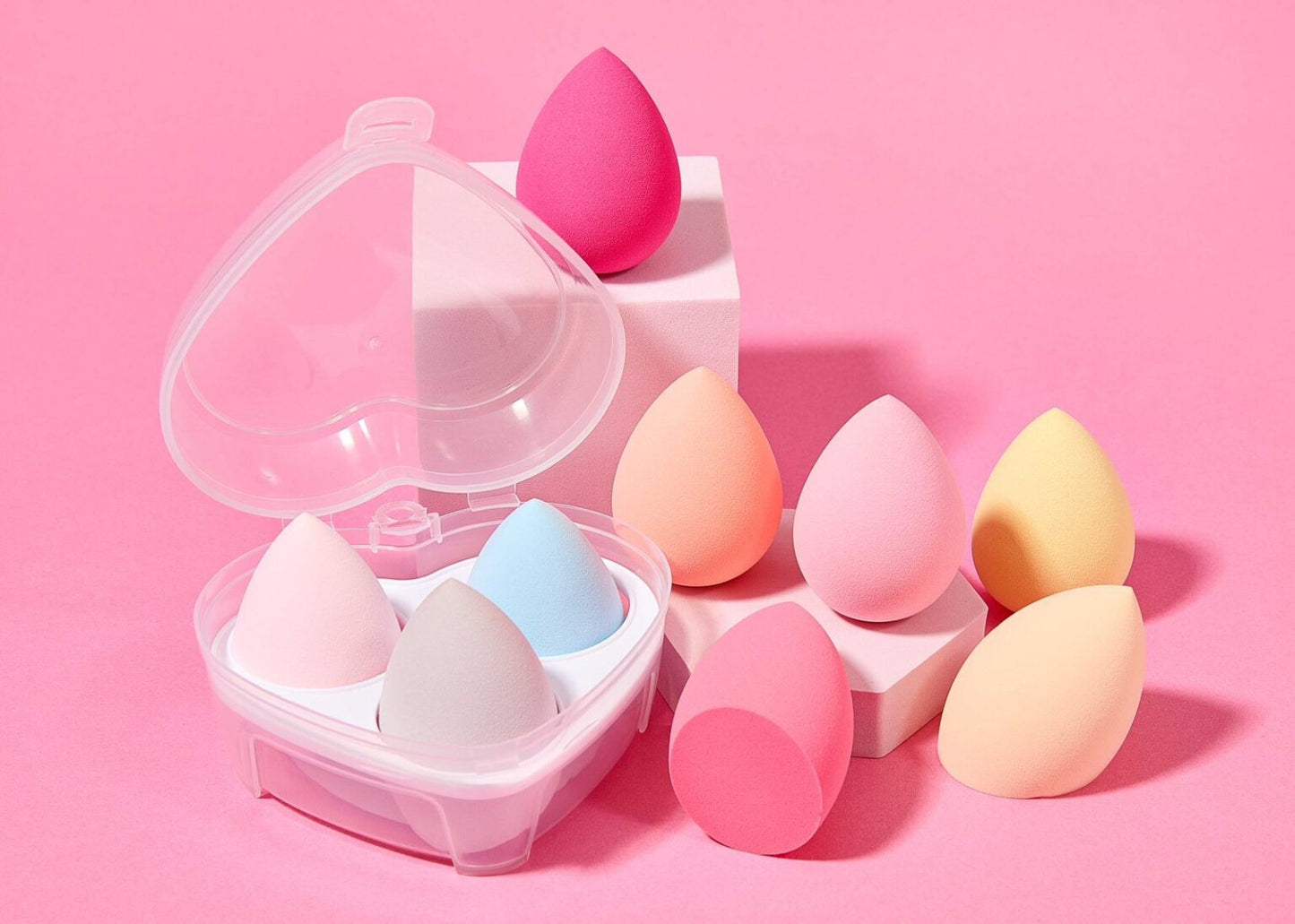 Trio de esponjas de maquillaje con estuche corazon ULTRAMO