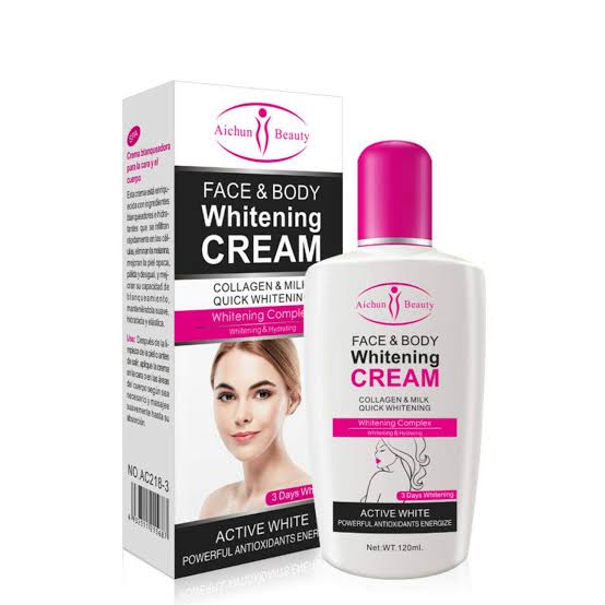 Crema facial y corporal aclarante con colageno y leche aichun