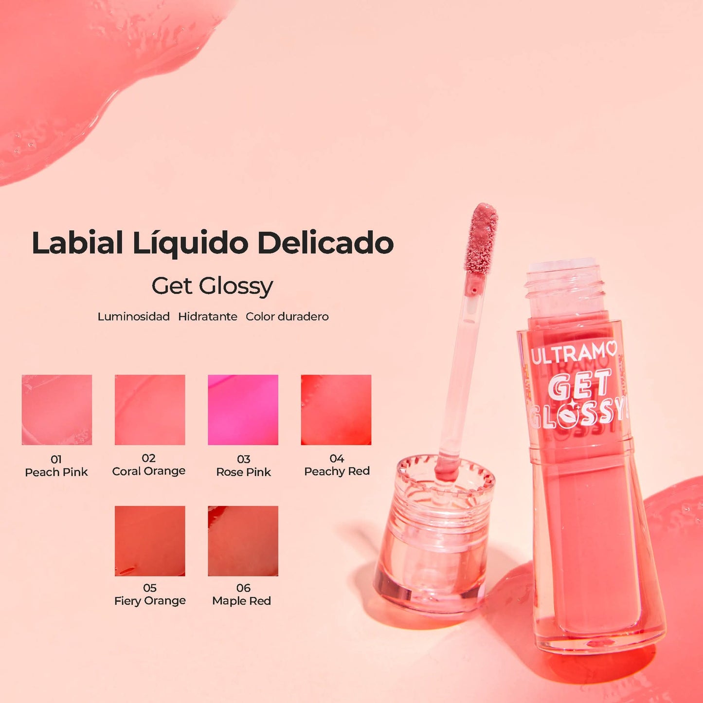 Caja de 12 piezas de labial liquido Get Glossy ULTRAMO