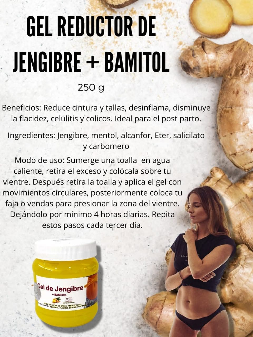 Gel corporal quema grasa de jengibre y bamitol DVITA