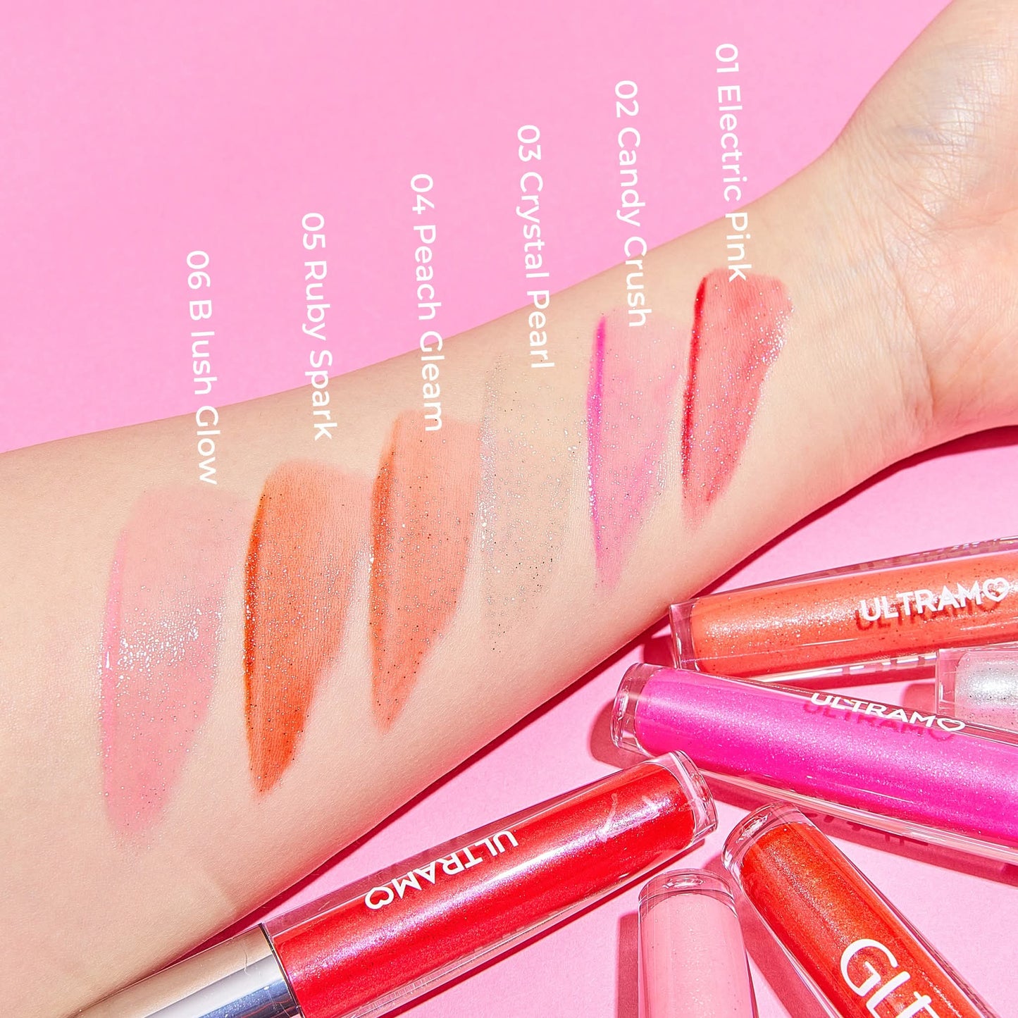 Caja de 24 piezas de brillo labial con destellos finos Glittery ULTRAMO