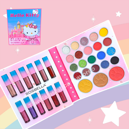 Libro de Sombras 23 Tonos +Rubor+Iluminador+12 Lipgloss Kitty Castillo SOSBELLA