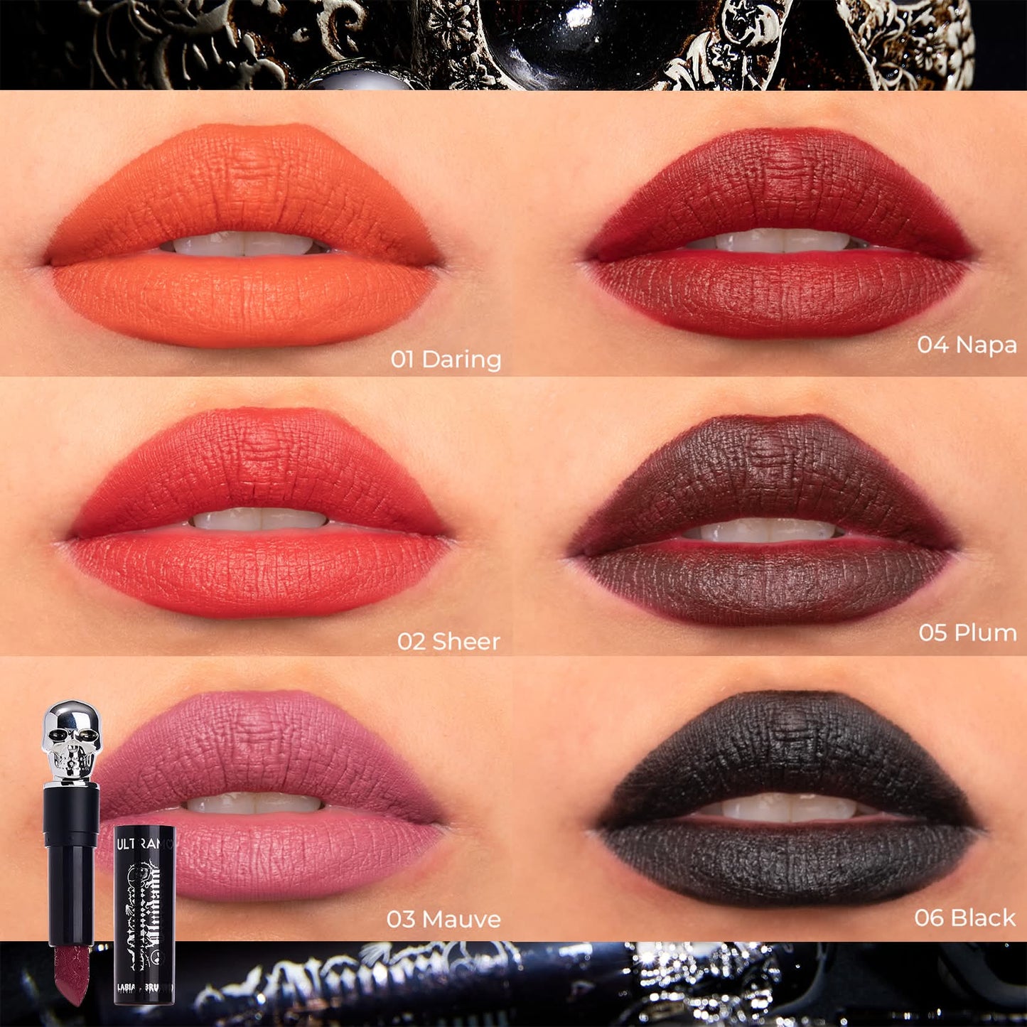 Caja con 24 labiales en barra calavera ULTRAMO