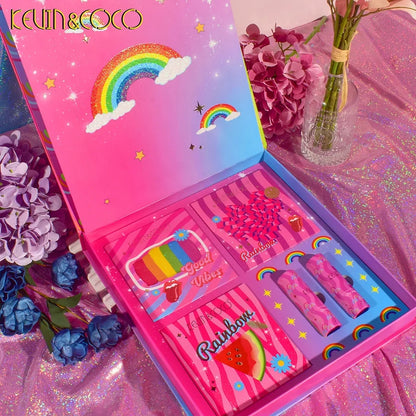 Kit de 3 Paletas de Sombras+2 Labiales Rainbow Kevin & Coco