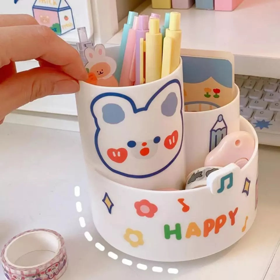 Organizador Porta Lapices giratorio  Kawaii con Stickers Variado