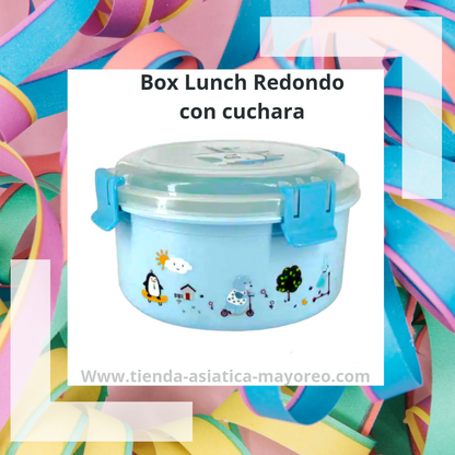 Box Lunch Redondo con Cuchara de Animalitos Variado