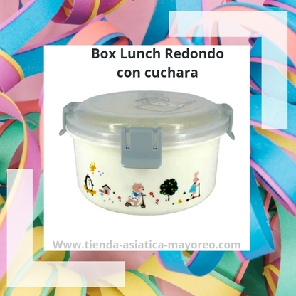 Box Lunch Redondo con Cuchara de Animalitos Variado