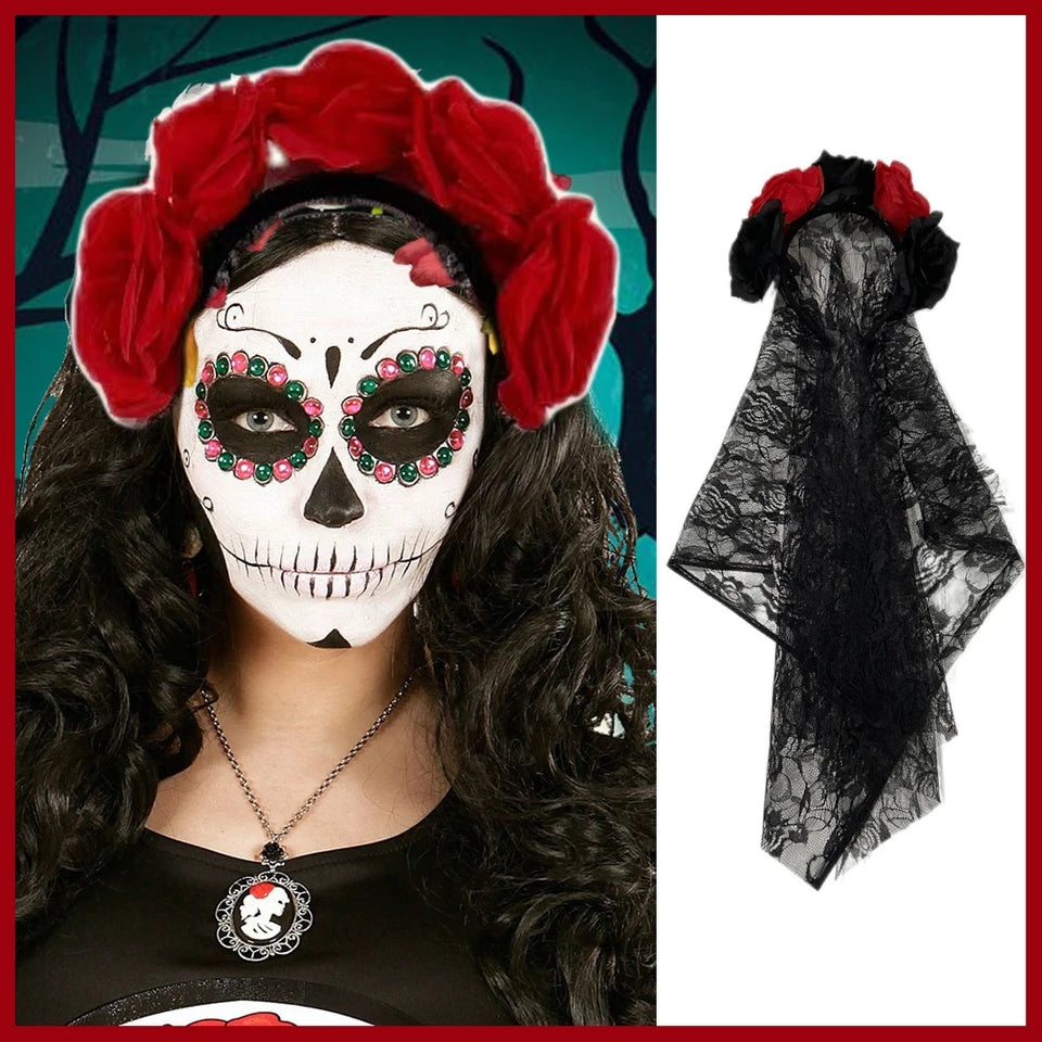 Diadema catrina con velo variado