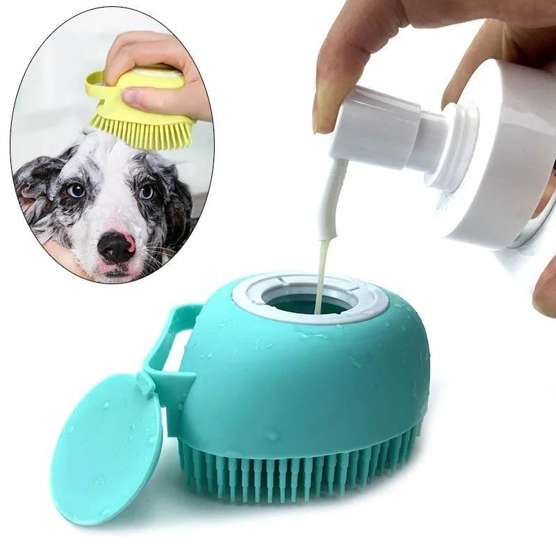 Cepillo de ducha de silicon con dispensador de shampoo para mascotas variado