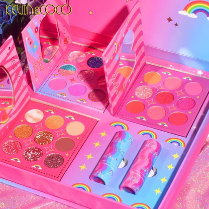 Kit de 3 Paletas de Sombras+2 Labiales Rainbow Kevin & Coco