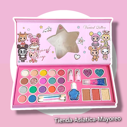 Juego de Maquillaje + Sombras + Lipgloss + Labial + Barniz Muñequitas Varied Queen