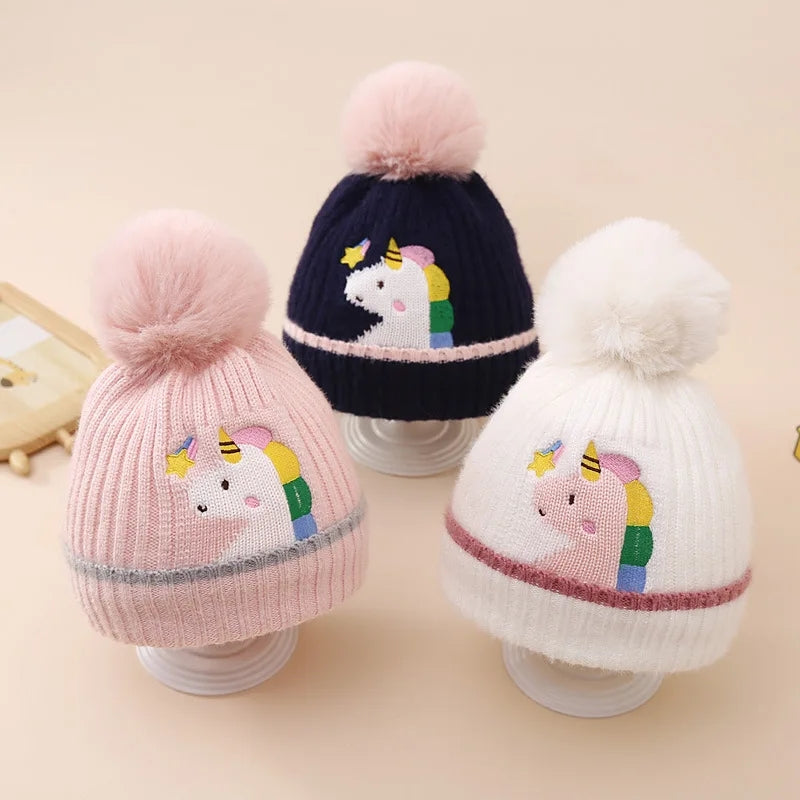 Gorro afelpado infantil unicornio pompón variado