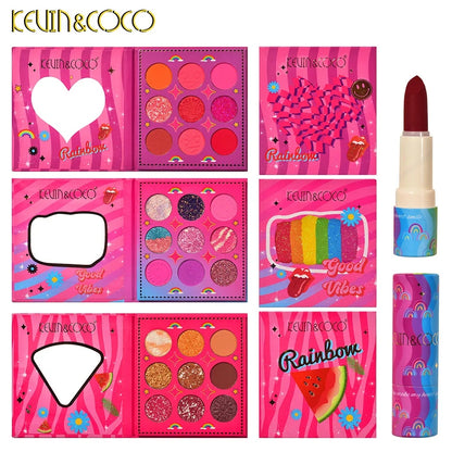 Kit de 3 Paletas de Sombras+2 Labiales Rainbow Kevin & Coco