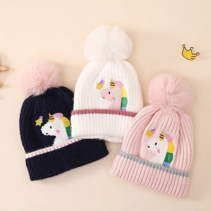 Gorro afelpado infantil unicornio pompón variado