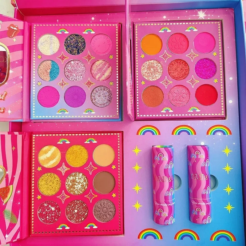 Kit de 3 Paletas de Sombras+2 Labiales Rainbow Kevin & Coco