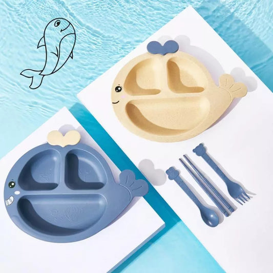 Set Kawaii Plato + Cubiertos + Palillos Ballena 🐋 Variado