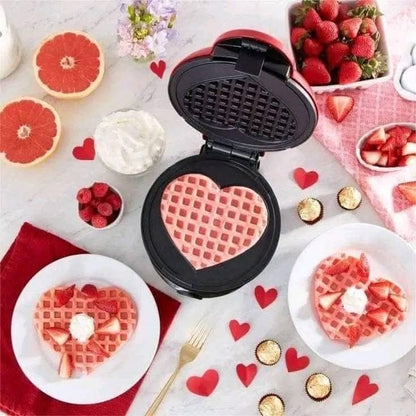 Mini Wafflera Eléctrica En Forma De Corazón Antiadherente Color Rojo