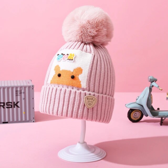 Gorro afelpado infantil con pompón variado