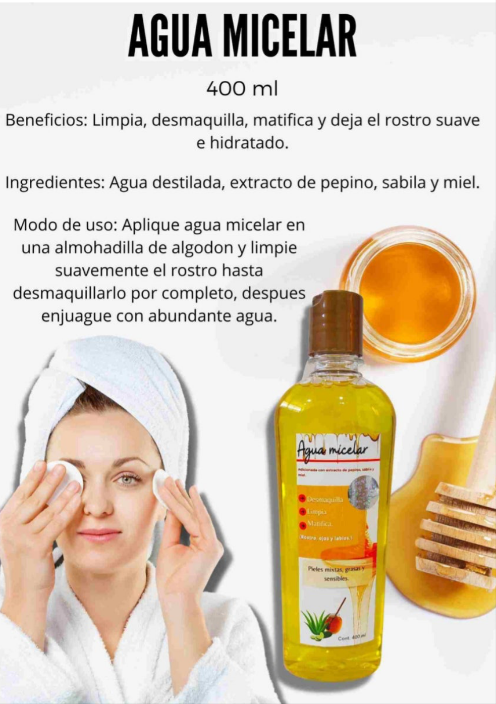 Agua micelar desmaquillante  para todo tipo de piel 400ml DVITA