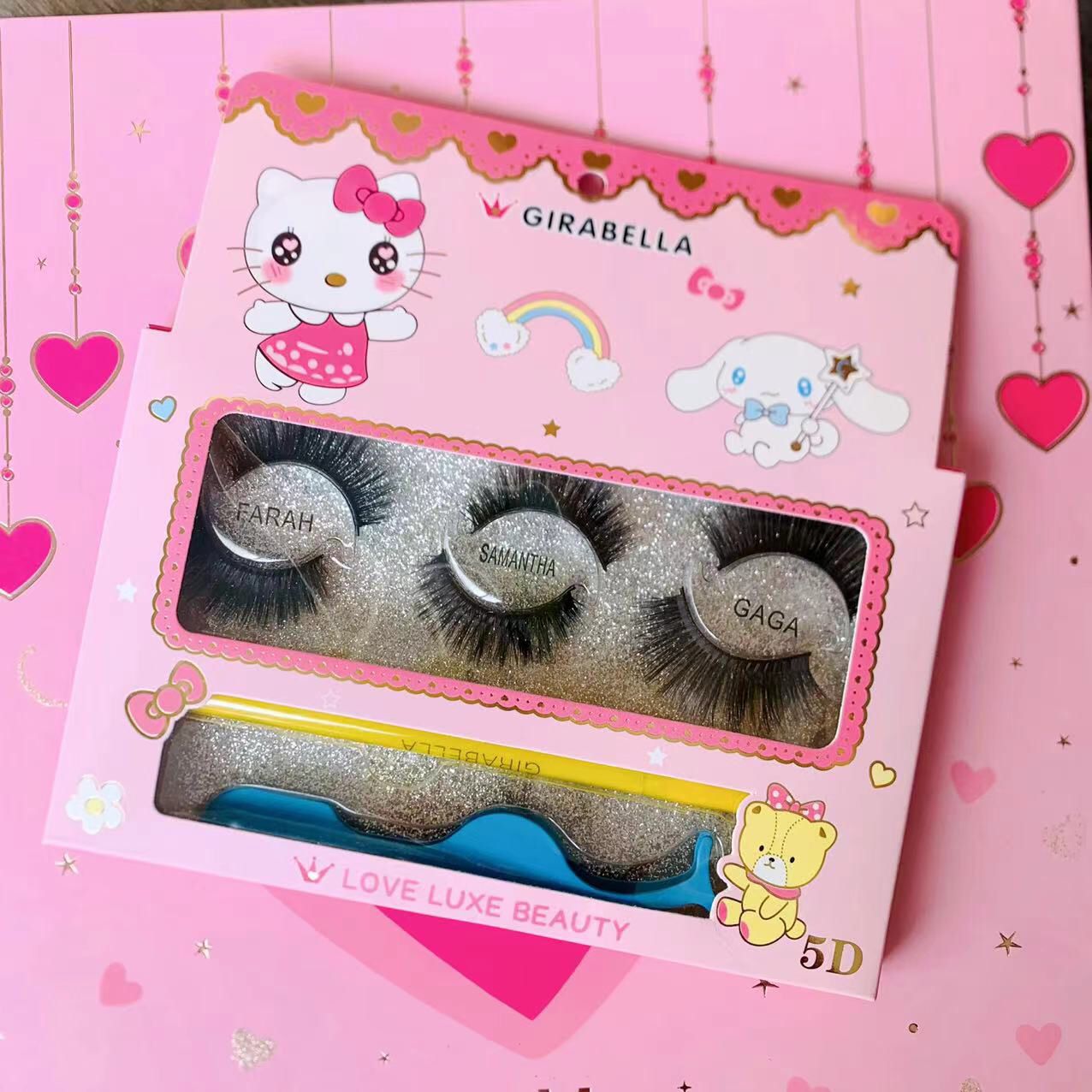 Set de Pestañas Postizas 3 Pares+Delineador Magnetico+Aplicador Sanrio Variado Girabella