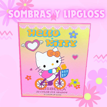 Libro de Sombras 23 Tonos +Rubor+Iluminador+12 Lipgloss Kitty Bicicleta SOSBELLA