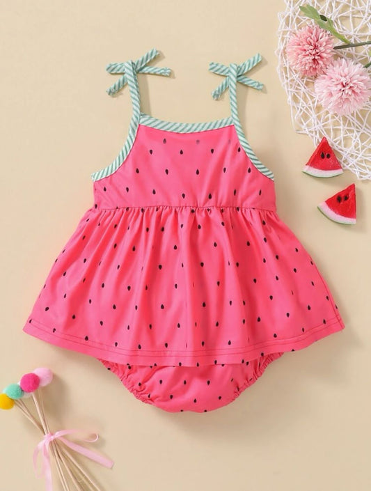 Vestido pañalero con diseño de sandia Talla 1-3 Meses