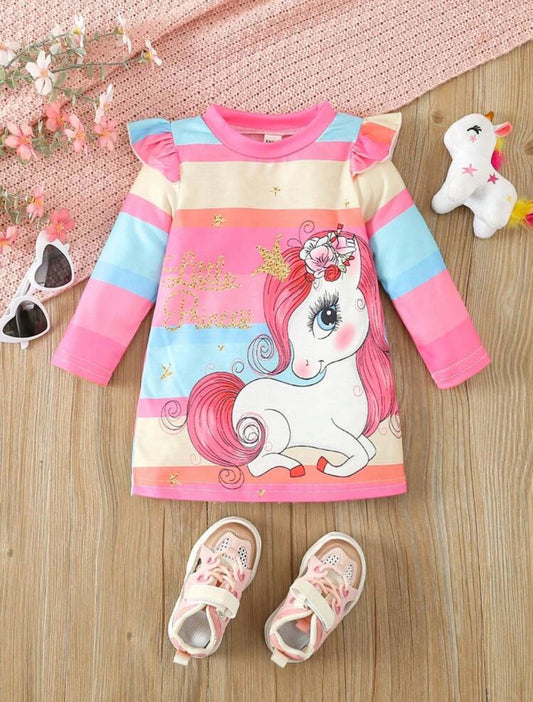 Vestido manga larga con  estampado de unicornio Talla 9-12 meses