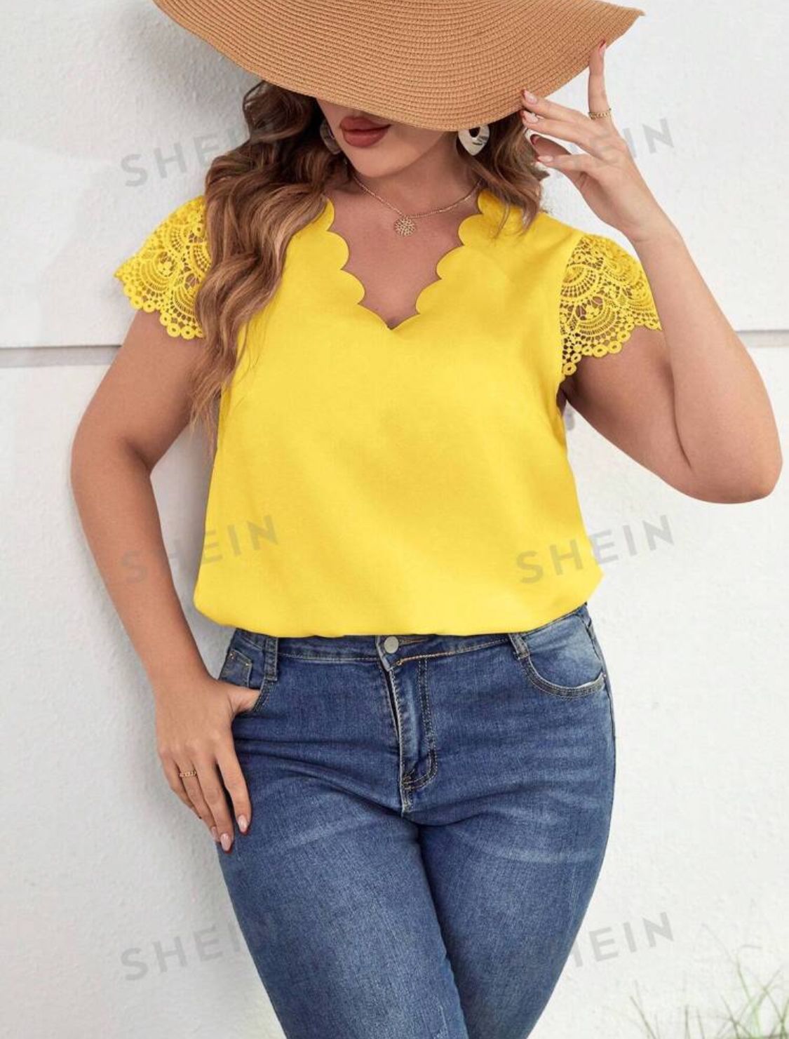 Blusa amarilla manga encaje talla 4xl