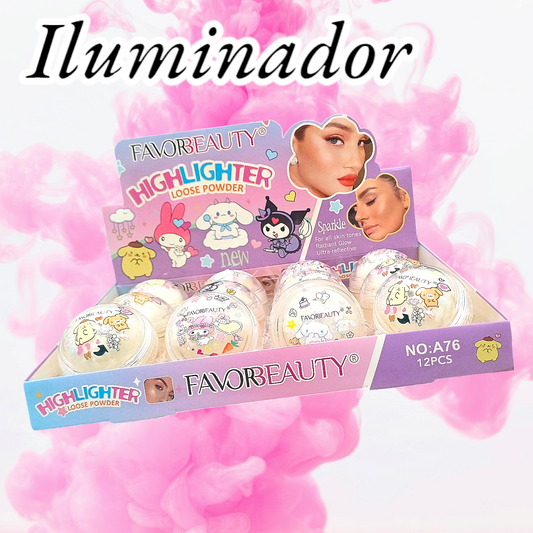 Iluminador suelto con borla sanrio favor beauty