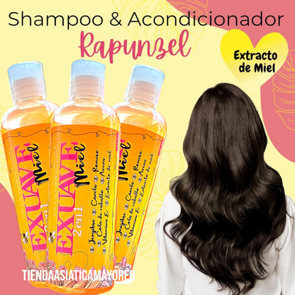 Shampoo + Acondicionador con Extracto de Miel Rapunzel nueva presentacion EXUAVE