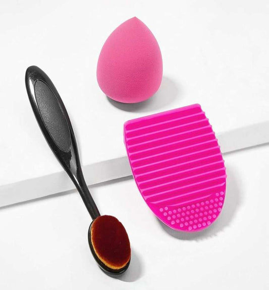 Set de brocha oval+brushegg+beauty blender variado