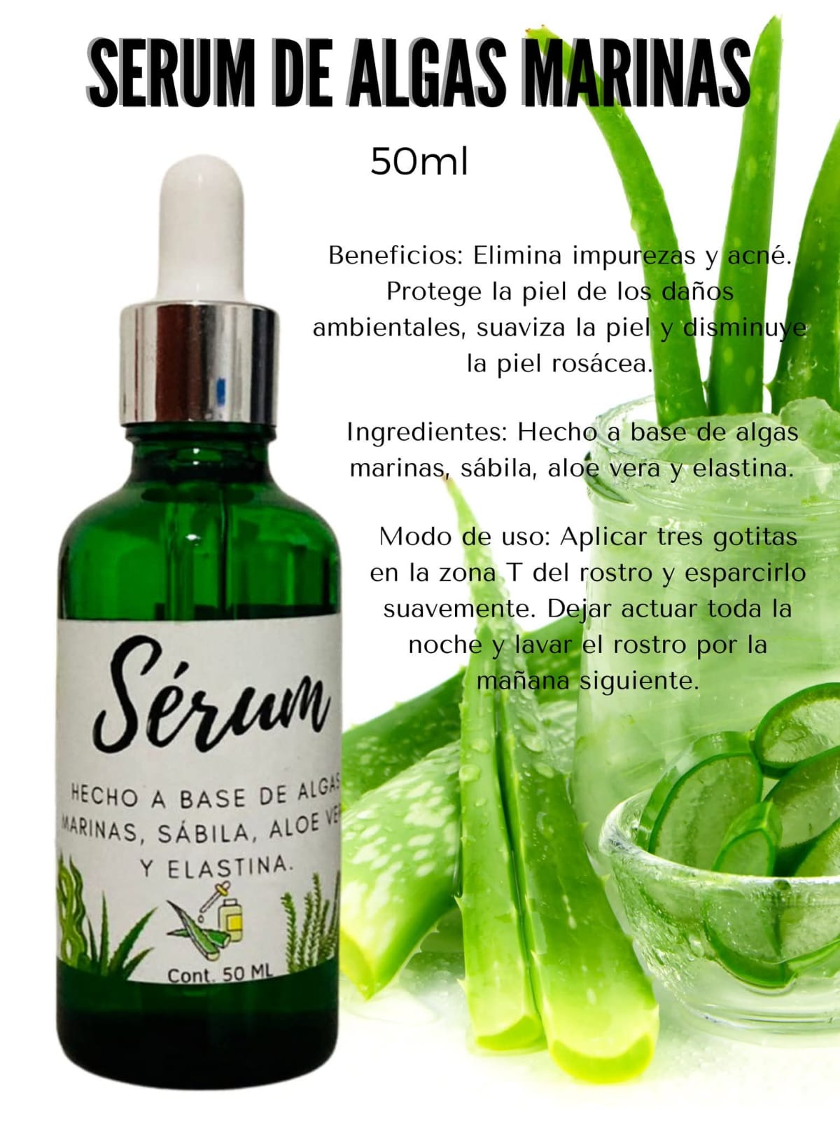 Serum facial eliminador de impurezas y acne con aloe vera y algas marinas DVITA