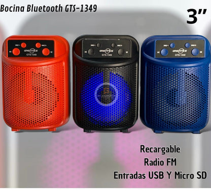 Bocina 3" recargable con luz led variado