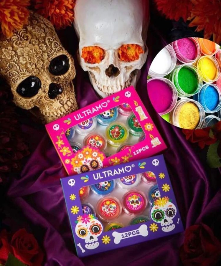 Sombras que se activan con agua edición Día de Muertos caja con 12 pzs ULTRAMO 💜variado