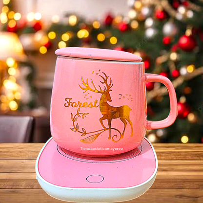 Set de taza navideña con tapa+calentador+ cucharita mezcladora edición navidad variado