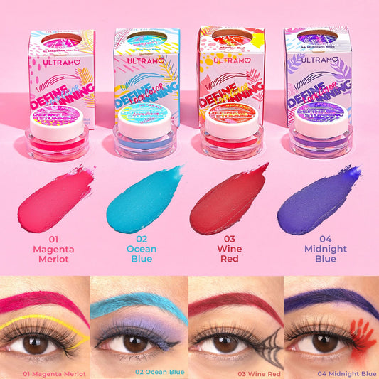 Caja de 12 pomada para cejas colores fantasia hallowen ULTRAMO