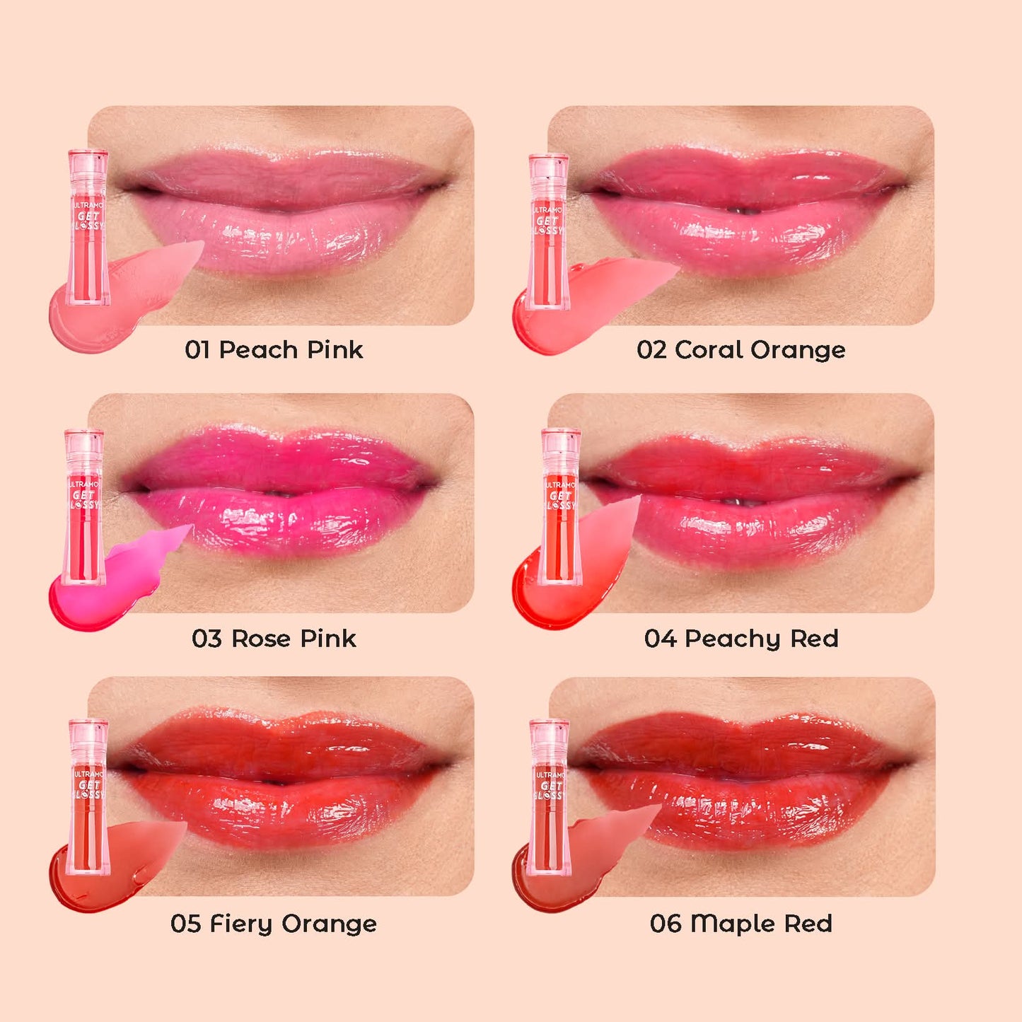 Caja de 12 piezas de labial liquido Get Glossy ULTRAMO