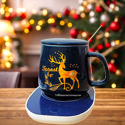 Set de taza navideña con tapa+calentador+ cucharita mezcladora edición navidad variado